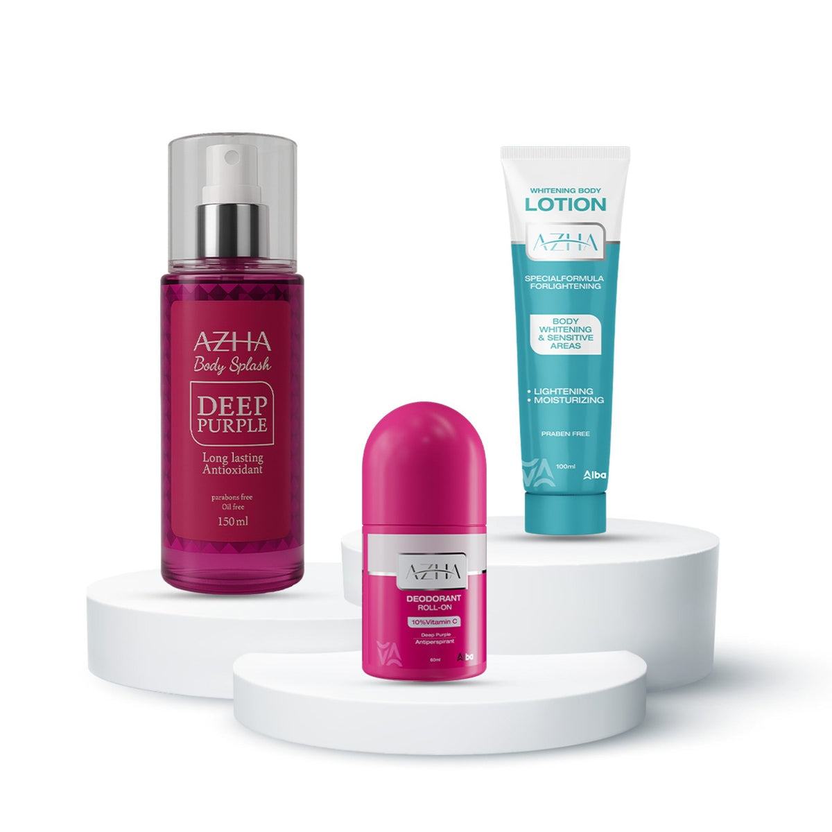Azha Body Splash + Roll-On + Body Lotion - Alba Pharma
