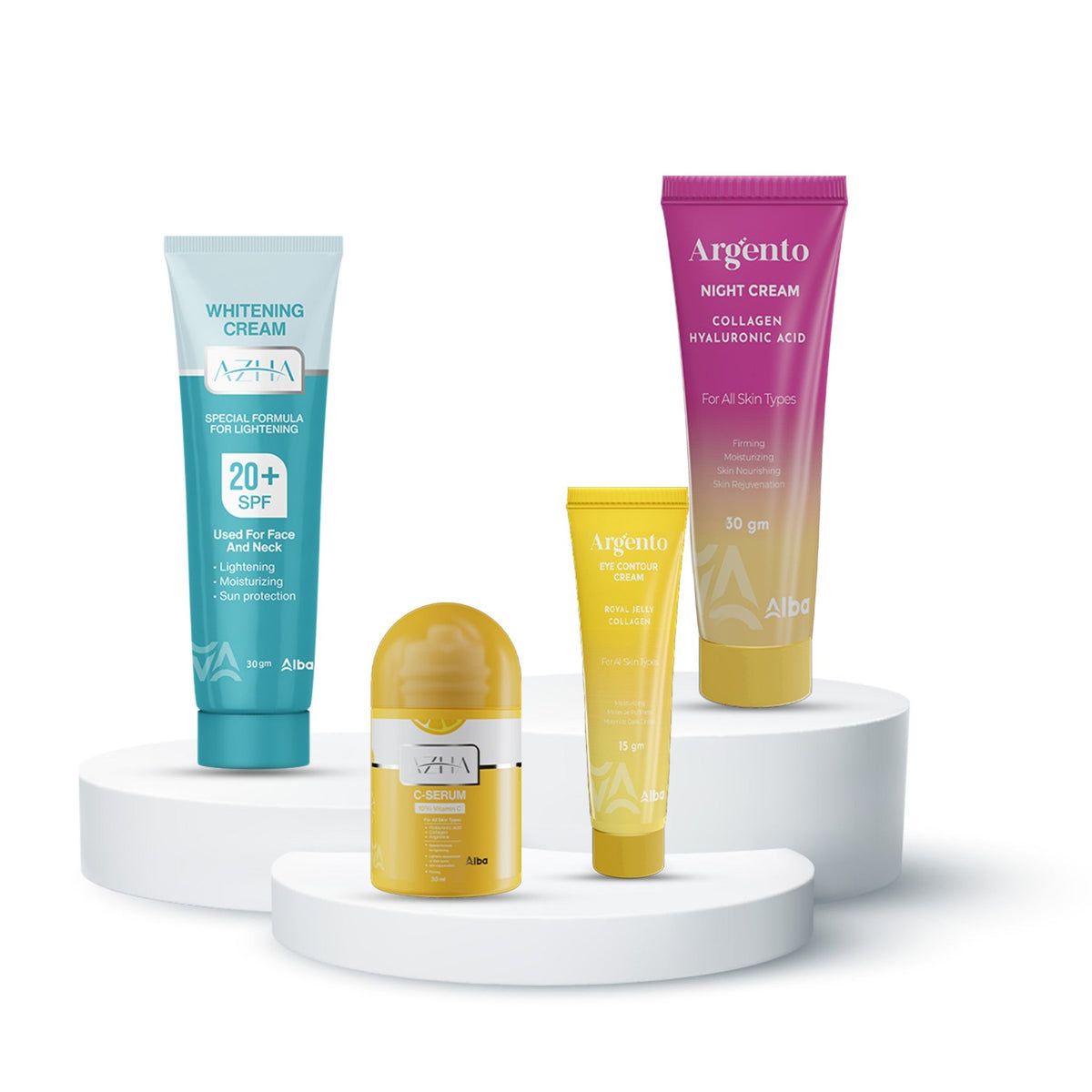 offer- azha c serum 30 + Azha cream 30gm + Night cream 30gm + eye 15gm - Alba Pharma